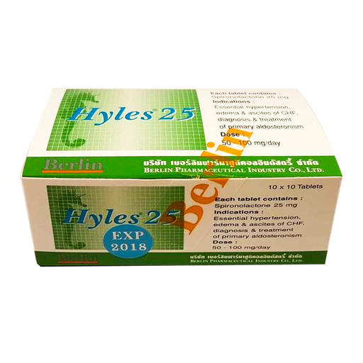 Hyles 25 mg Spironolactone boxes of 100 tablets