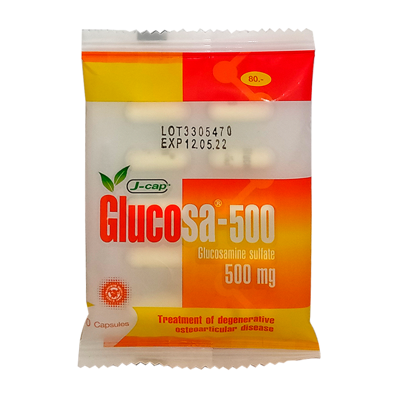 J-cap Glucosa-500 Glucosamine sultate (Osteoarticular disease) ຖົງ 10 ແຄບຊູນ