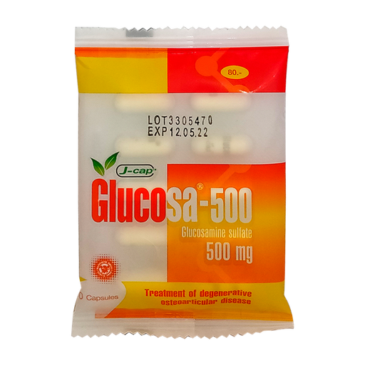 J-cap Glucosa-500 Glucosamine sultate (Osteoarticular disease) ຖົງ 10 ແຄບຊູນ