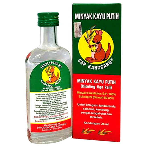 ນ້ຳມັນກັ່ນຄູ່ຍີ່ຫໍ້ Kangaroo ຂອງ Eucalyptus Oil Eucalyptol 28cc ຕໍ່ຊິ້ນ