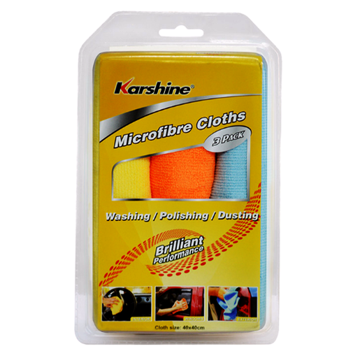 ຜ້າແພເຊັດລົດ Karshine Microfiber Cloths Brilliiant Performance size 40x40cm Pack of 3pcs