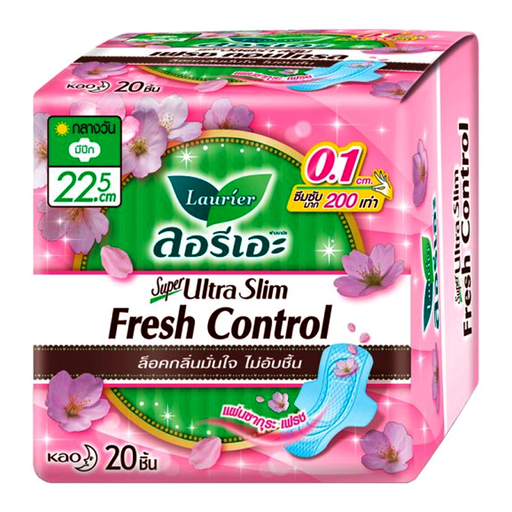 Laurier Super Ultra Slim Fresh Control Sakura Fresh 22.5cm Day Sanitary Napkins with Wings Pack of 20pcs