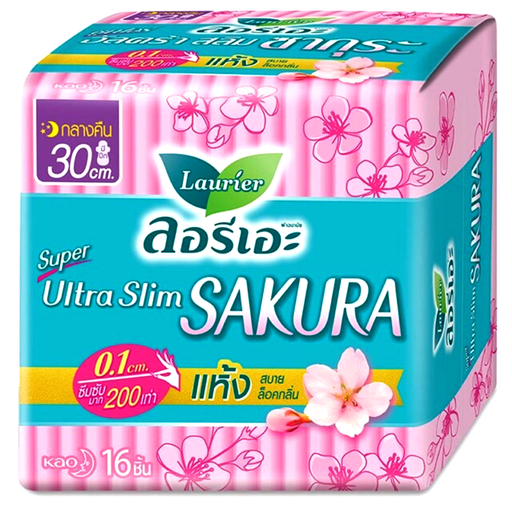 Laurier Super Ultra Slim Fresh Control Sakura Fresh Scent Night Size 30cm Pack of 16pcs