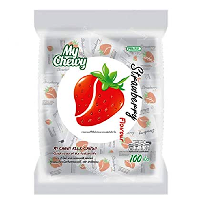 MY CHEWY Chewy Milk Candy Strawberry Flavor Size 380g Pack of 100pcs