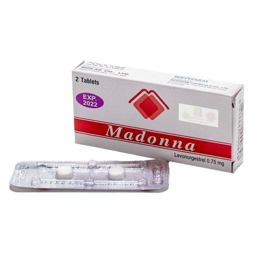 Madonna Levonorgestrel 0.75 mg boxes of 2 tablets