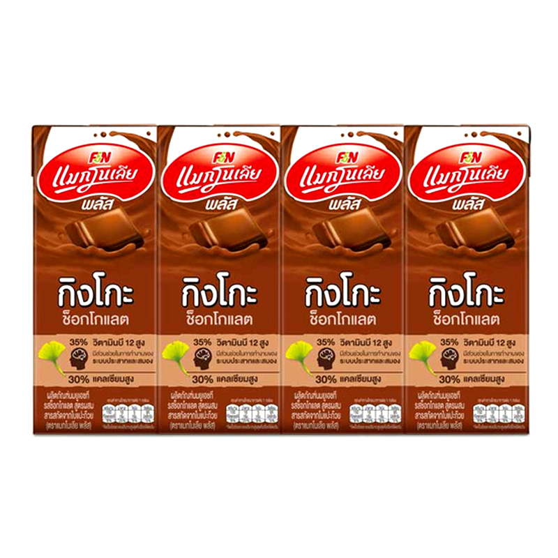 Magnolia Plus Ginkgo Chocolate Flavour UHT Milk Product 180ml Pack of 4 boxes