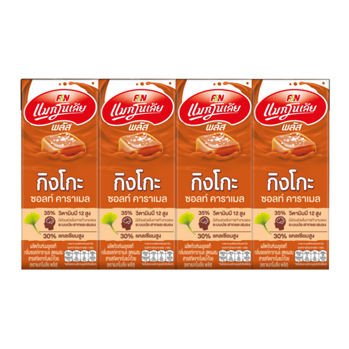 Magnolia Plus Ginkgo Sauce Caramel Flavour UHT Milk Product 180ml Pack of 4 boxes