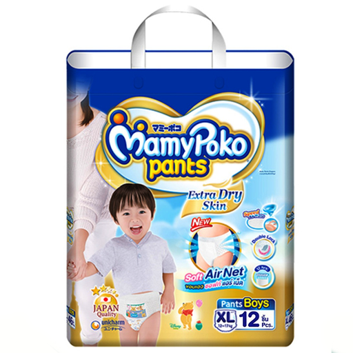 Mamy Poko Pants Extra Dry Skin Soft Air Net Size XL 12-17 kg Boys Diaper Pant Pack of 12pcs