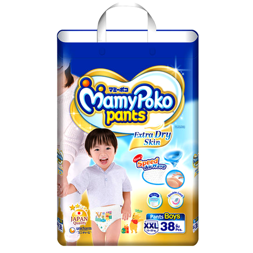 MamyPoko Pants Extra Dry Skin Soft Air Net Size XXL 15-25kg Boys Diaper Pant Pack of 38pcs