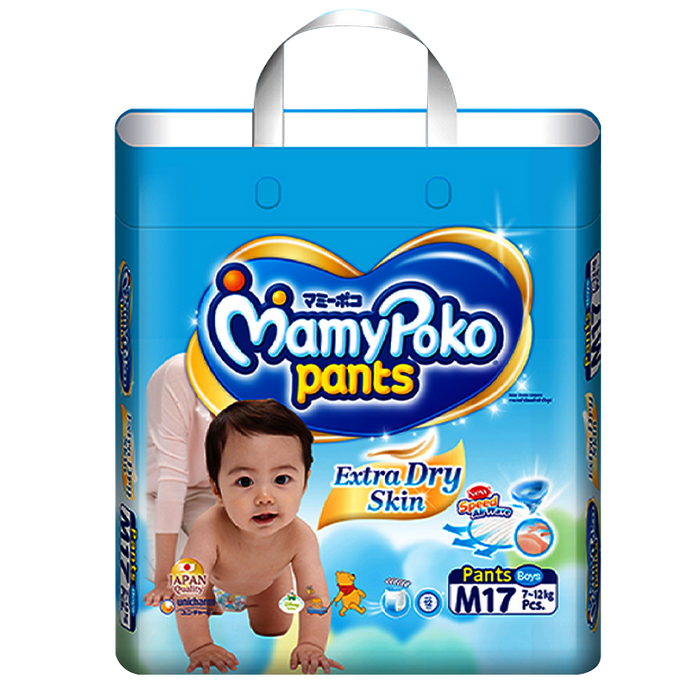 MamyPoko Pants Extra Dry Skin Speed Air Wave Size M 7 -12kg Boys Diaper Pant Pack of 17pcs