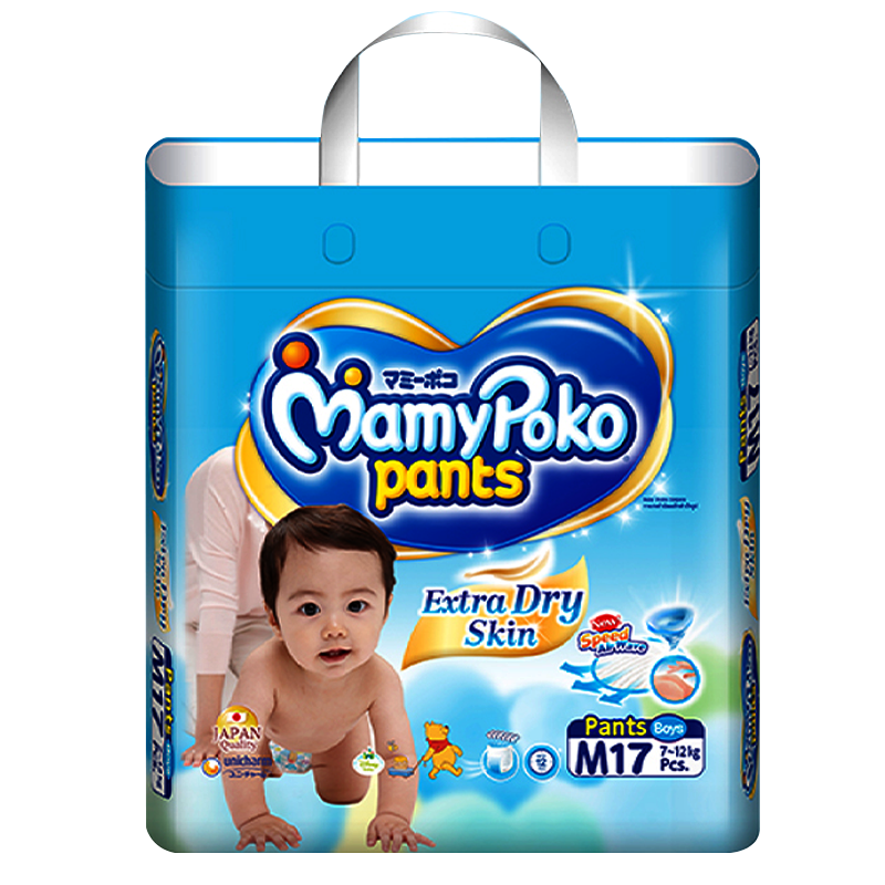MamyPoko Pants Extra Dry Skin Speed Air Wave Size M 7 -12kg Boys Diaper Pant Pack of 17pcs