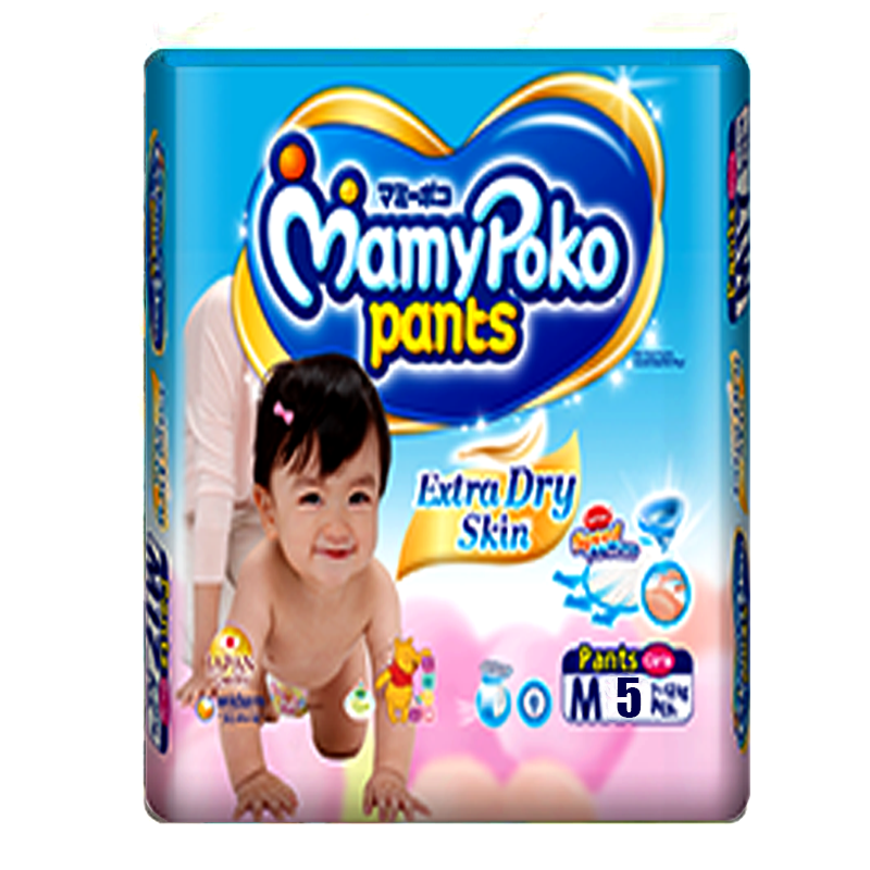 MamyPoko Pants Extra Dry Skin Speed Air Wave Size M 7 -12kg Girls Diaper Pant Pack of 5pcs