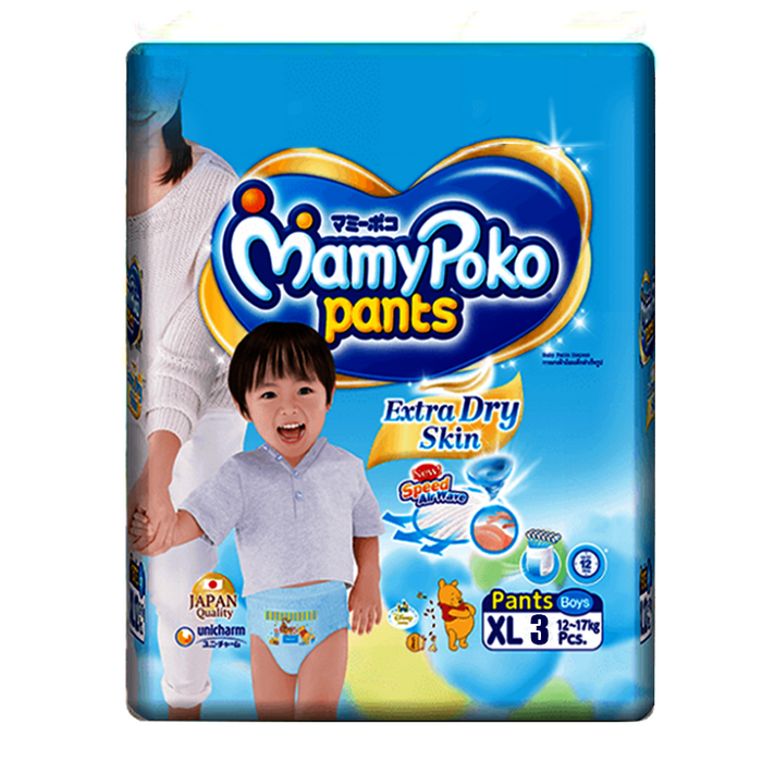 MamyPoko Pants Extra Dry Skin Speed Air Wave Size XL 12 -17kg Boys Diaper Pant Pack of 3pcs