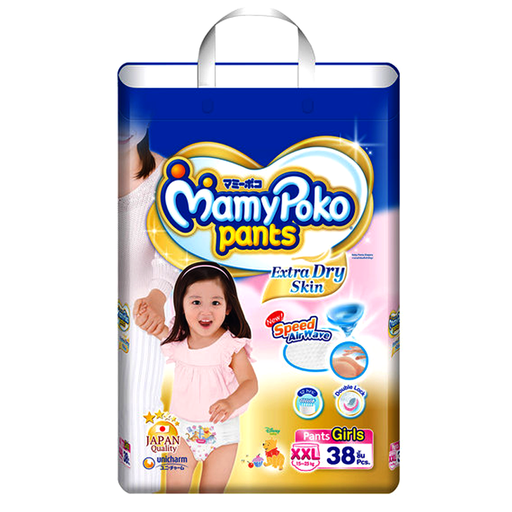 MamyPoko Pants Extra Dry Skin Speed ​​Air Wave Size XXL 15-25kg Girls Diaper Pant Pack of 38pcs