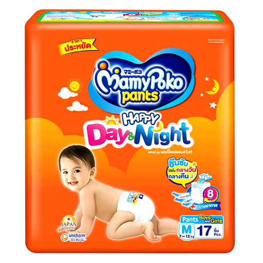 MamyPoko Pants Happy Day & Night Size M 7 -12 kg Boys & Girls Diaper Pant Pack of 17 pcs