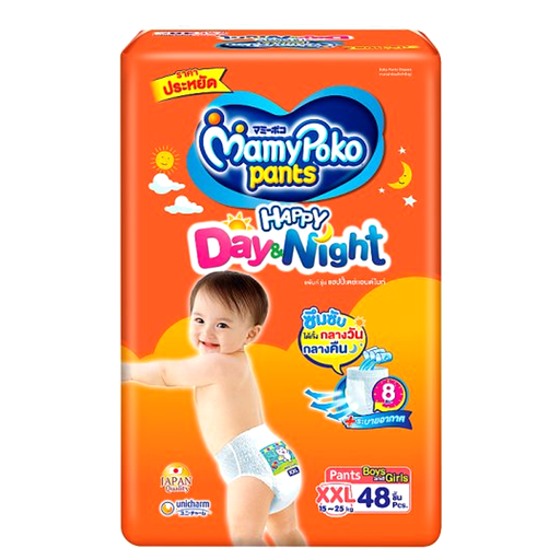 MamyPoko Pants Happy Day &amp; Night Size XXL 15-25kg Boys &amp; Girls Diaper Pant Pack of 48pcs
