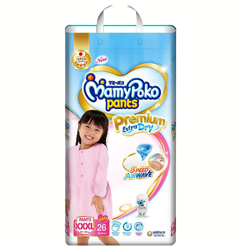 MamyPoko Pants Premium Extra Dry Speed Airwave Size XXXL 18 -35 kg Girls Diaper Pant Pack of 24 pcs