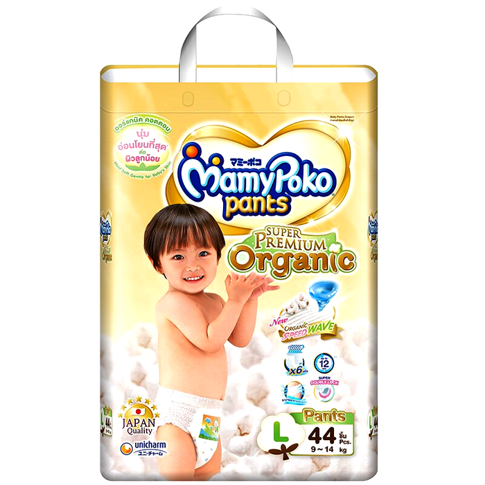 MamyPoko Pants Super Premium Organic  Diaper Pant For Boys And Girls Size L 9-14kg Pack of 44pcs