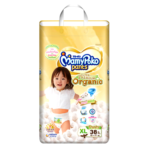 MamyPoko Pants Super Premium Organic  Diaper Pant For Boys And Girls Size XL 12-17kg Pack of 38pcs