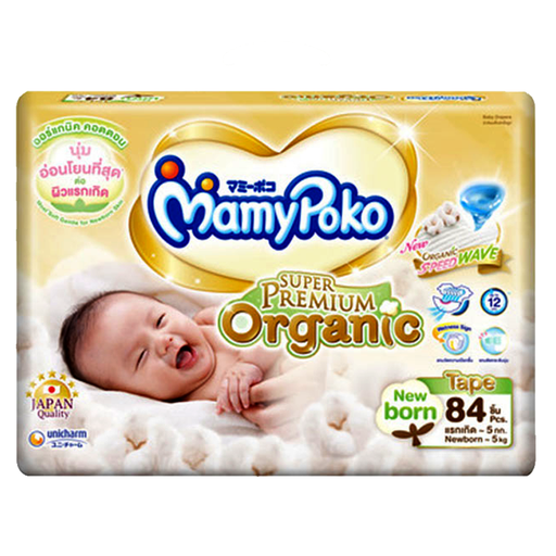 MamyPoko Super Premium Organic Tape Diaper ສໍາລັບເດັກເກີດໃຫມ່ ຊອງ 84pcs