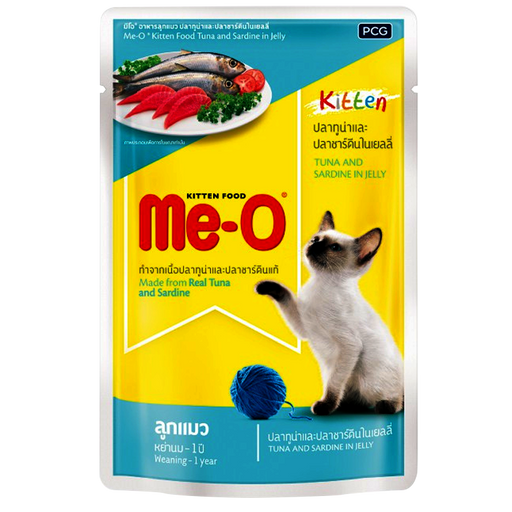 ອາຫານເເມວ Me-O Kitten Food Tuna And Sardine in Jelly Made From Real Tuna And Sardine For Weaning-1Year 80g
