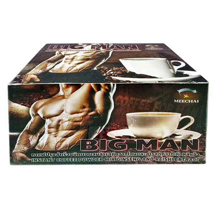 Meechai Big Man Instant Coffee Powder Mix Ginseng and Reishi Extract ize 15g Box of 10sachets