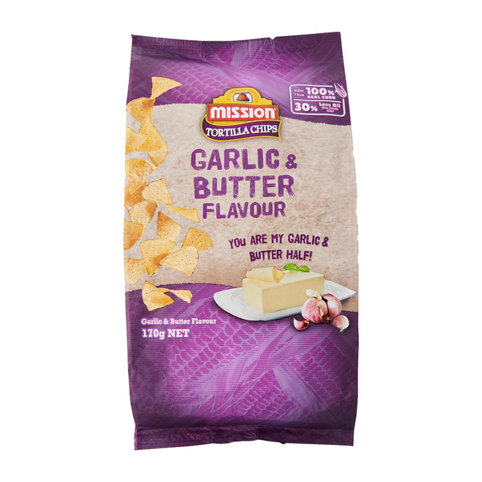 MISSION	Tortilla Chips Garlic & Butter Flavour 170g