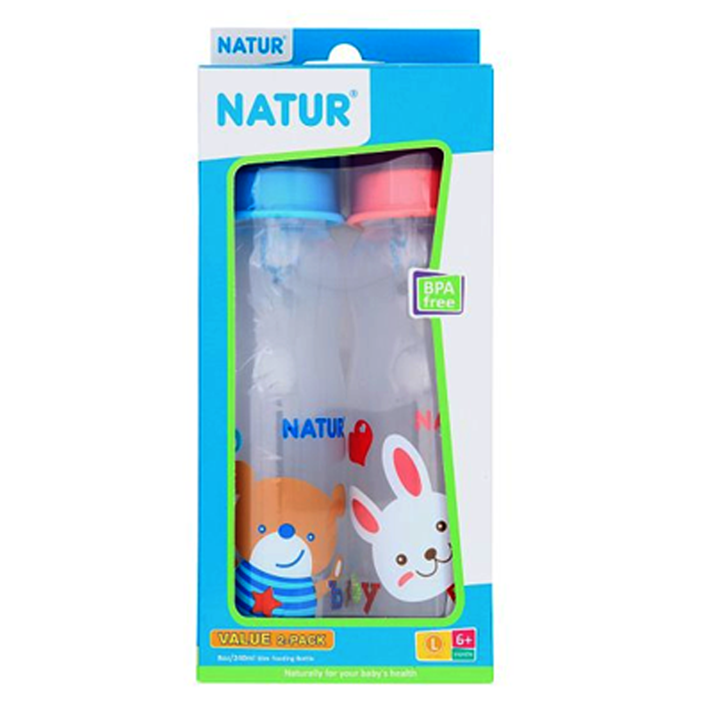 Natur 8oz BPA Free Slim Feeding Bottle Pack 2 pcs