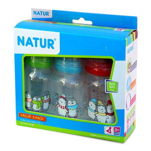 Natur Assorted Pattern Feeding Bottle Round Shape Free BPA,BPS Size 4oz for baby 0months ++ pack of 3pcs