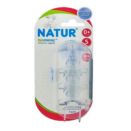 Natur Silicone Nipple  Biomimic BPA Free Mimics the breast Size S for baby 0months ++ pack of 3pcs