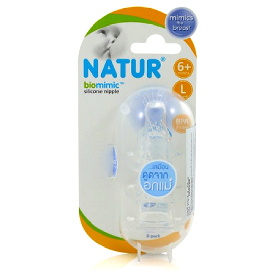 Natur Size L 6+ Months BPA Free Biominic Silicone Nipple Pack 3pcs