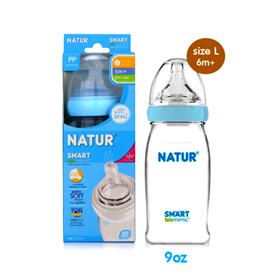 Natur Smart Biomimic PP ຂວດຄໍກວ້າງ ຂະໜາດ 9oz ສໍາລັບເດັກນ້ອຍ 6 ເດືອນ++