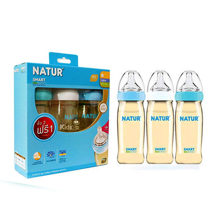 Natur Smart Biomimic Wide Neck Feeding Bottle Size 8oz pack of 3pcs for baby 0 - 6 months