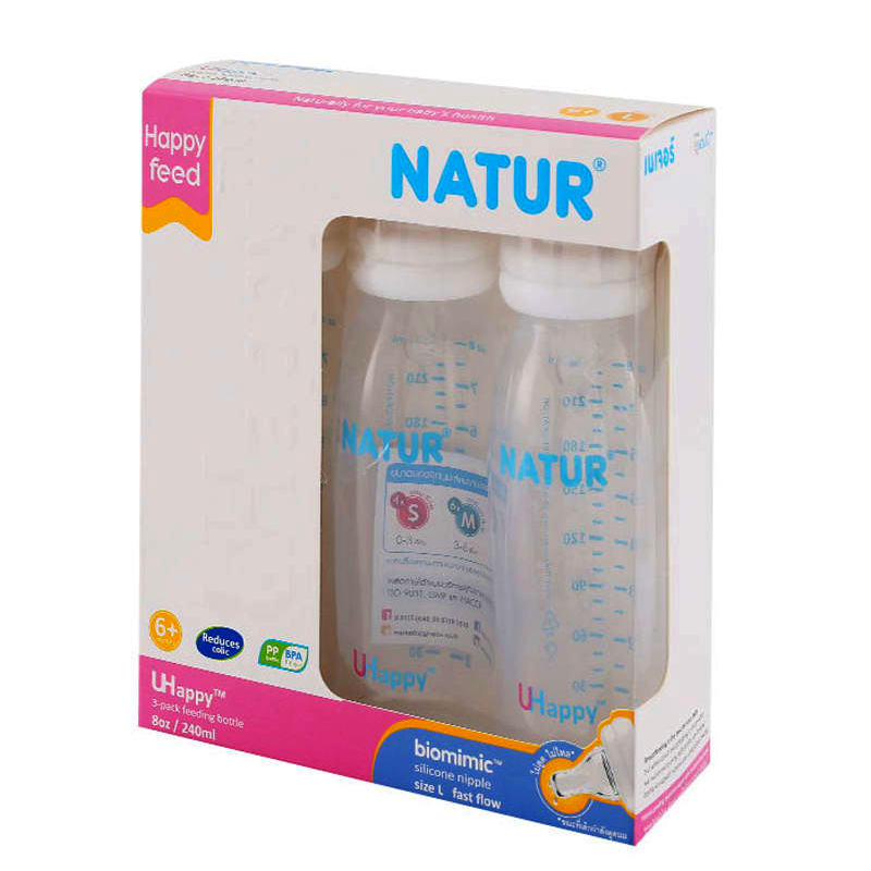 Natur U Happy Feeding Bottle Size 8oz Biominic Silicone nipple Pack 3pcs