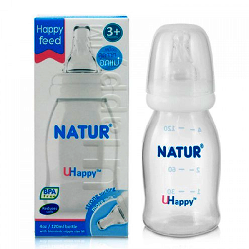 Natur Uhappy Feeding Bottle BPA Free ກັບຫົວນົມ Biomimic ຂະຫນາດ 4oz ສໍາລັບເດັກນ້ອຍ 3 ເດືອນ ++