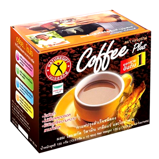 Nature Gift Plus Instant Coffee Powder with Fiber Ginseng Extract, Vitamins & Minerals Size 13.5g Box of 10 sachets