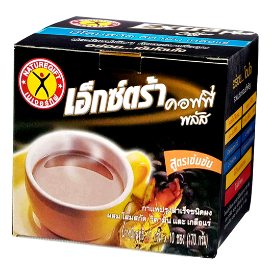 ເນເຈີກິພ  ເອັກຕຮາ ຄອບຟີ ພັສ ກາເຟປຸງສຳເລັດຊະນິດຜົງ ປະສົມໂສມ,ວິຕາມິນ ແລະ ເກືອແຮ່ 17g ກ໋ອງ 10 ຊອງ