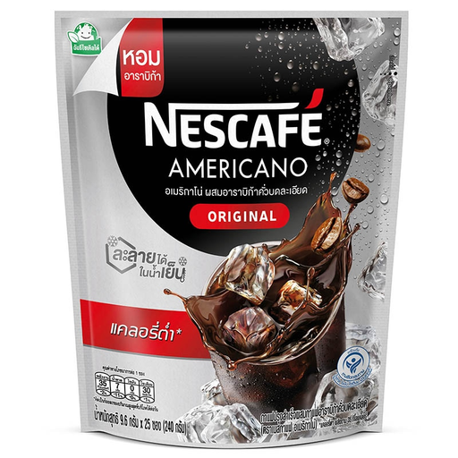 Nescafe Americano ກາເຟປະສົມກັບອາຣາບີກາບົດລະອຽດ 9.6 ກຣາມ ຊອງ 25 ຊອງ (240 ກຣາມ)