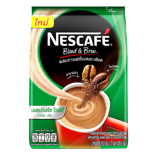Nescafe Blend &amp; Brew Espresso Roast Instant Coffee Mix Arabica Coffee Ground Roasted Size 15.8g ຊອງ 27 ຊອງ