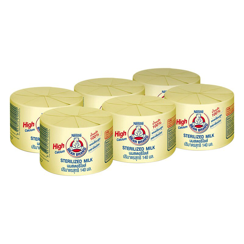 ນົມເນສເລ່ ກາໝີ ແຄນຊ່ຽມສູງ Nestle Bear Brand Sterilized Milk High Calcium 140ml Pack of 6 Canned