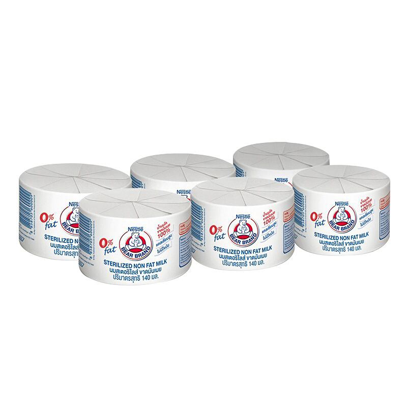 Nestle Bear Brand Sterilized Non Fat Milk 0% 140ml Pack of 6 Canned