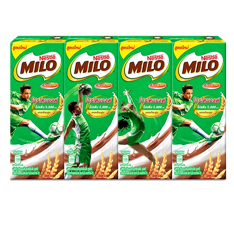 ນົມເນສເລ່ ຊອ໋ກໂກແລັດ Nestle Milo Activ-Go UHT Milk Chocolate Protomalt 180ml Pack of 4boxes