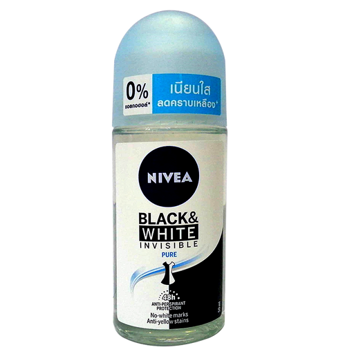 Nivea Black &amp; White Invisible Pure Roll-on Deodorant 48h Anti-Perspirant Protection ຂະໜາດ 50ml