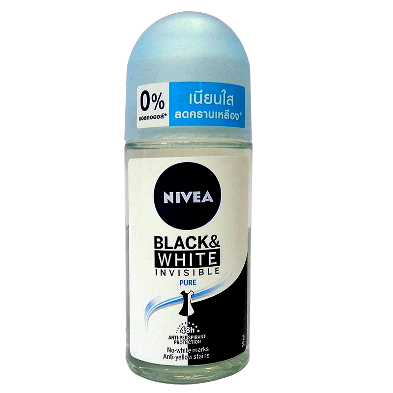 Nivea Black &amp; White Invisible Pure Roll-on Deodorant 48h Anti-Perspirant Protection ຂະໜາດ 50ml