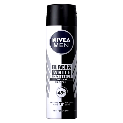 Nivea Men Black &amp; White Invisible Original Spray Deodorant 48h Anti-Perspirant ຂະໜາດ 150ml