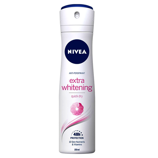 Nivea extra whitening Spray Deodorant 48h Protection 10 Skin Nutrients & Vitamins Anti-Perspirant Size 150ml