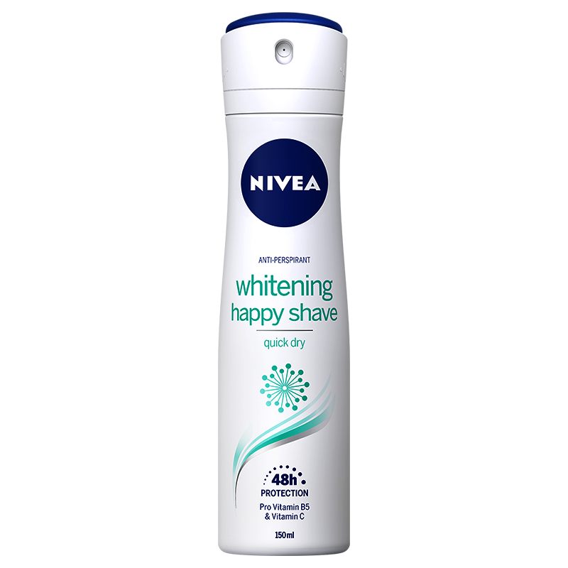 Nivea whitening happy shave Spray Deodorant 48h Protection Pro Vitamin B5 &amp; Vitamin C Anti-Perspirant ຂະໜາດ 150ml