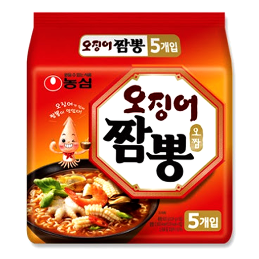 NongShim Squid Champong ramyun Hot Spicy Seafood instant Noodle  Size 124g pack of 5pcs