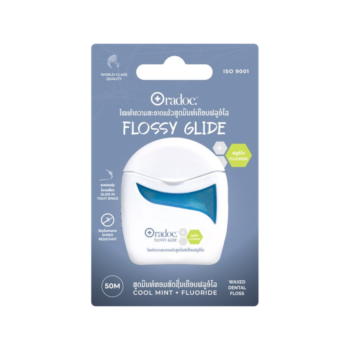 Oradoc Flossy Glide Dental Waxed Cool Mint + Fluoride 50M — ShoppingD