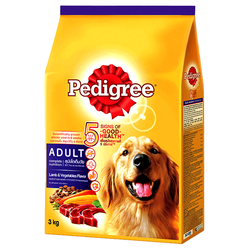 Pedigree Adult Complete Nutrition Lamp and Vegetables Flavor Food Dog Size 3kg